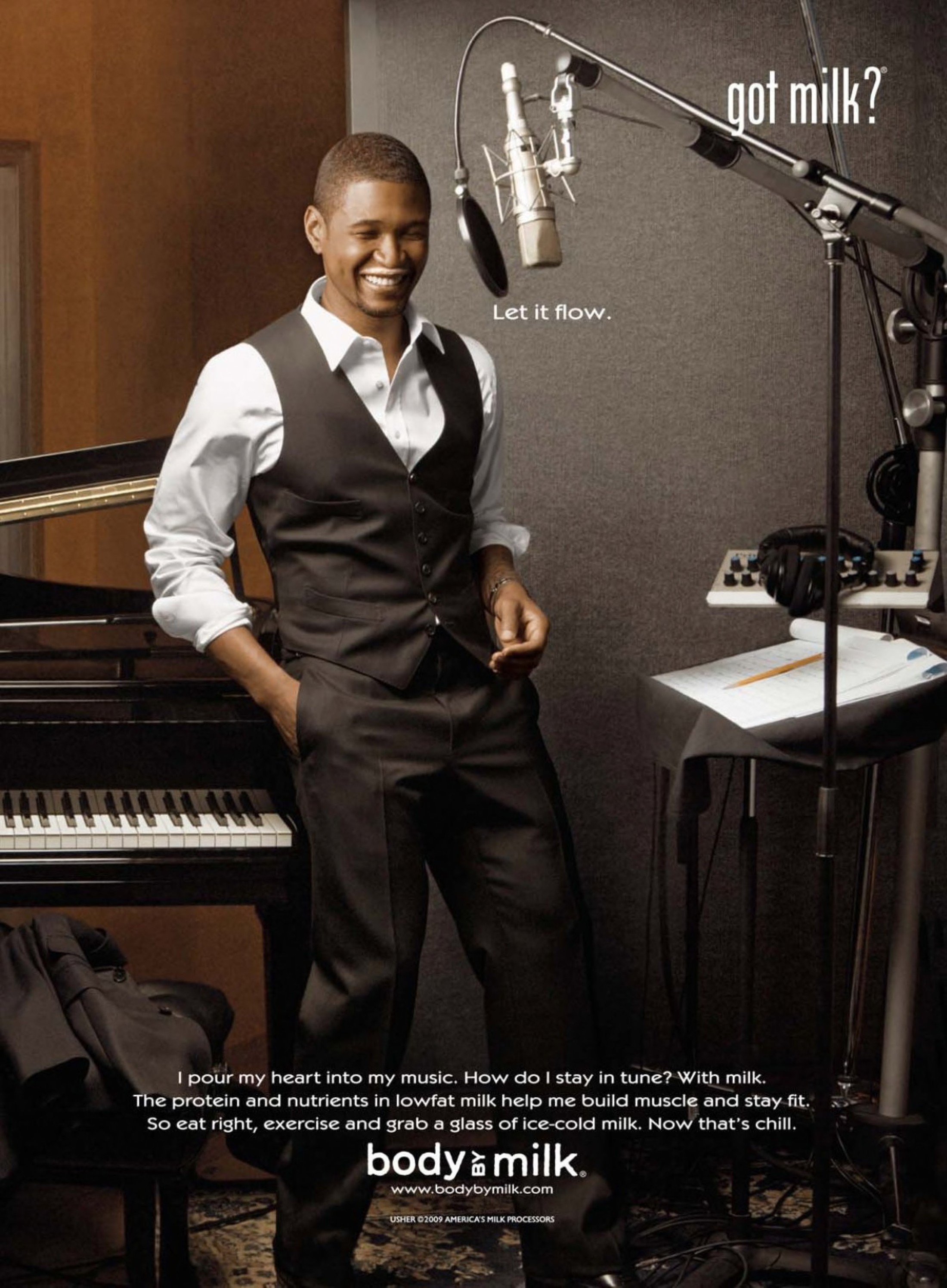 Usher — Footer variant with bodybymilk.com URL — as printed in Rolling Stone, Sept 17 2009