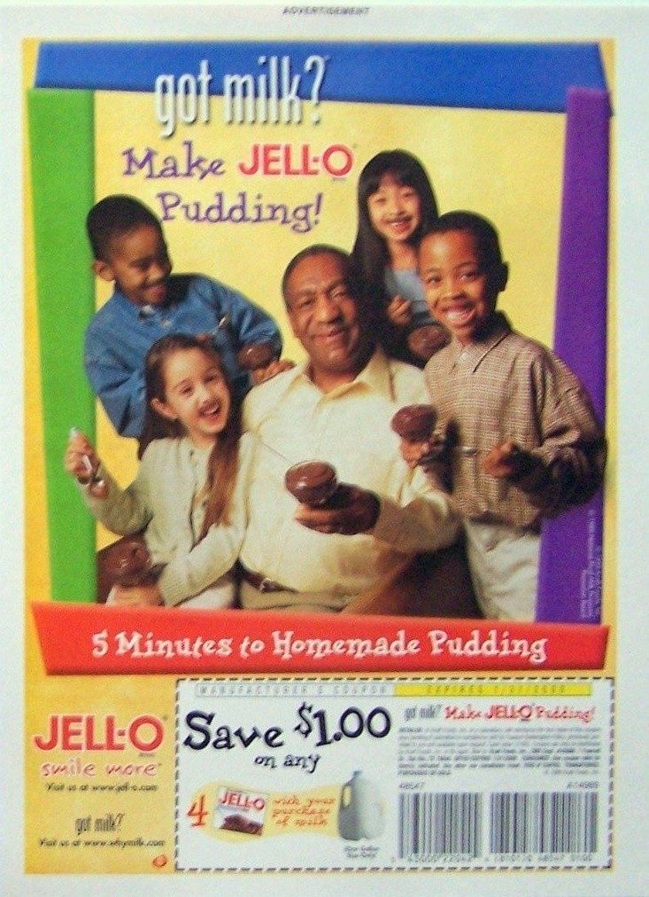Bill Cosby / JELL-O — “got milk? Make JELL-O Pudding!” (small, w/ coupon)